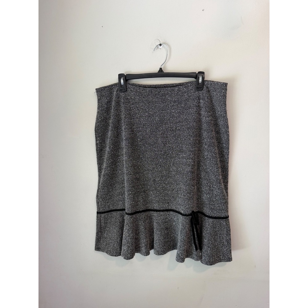Cato Womens Black White Marled Knit Ruffle Hem Skirt Velvet Trim Size L